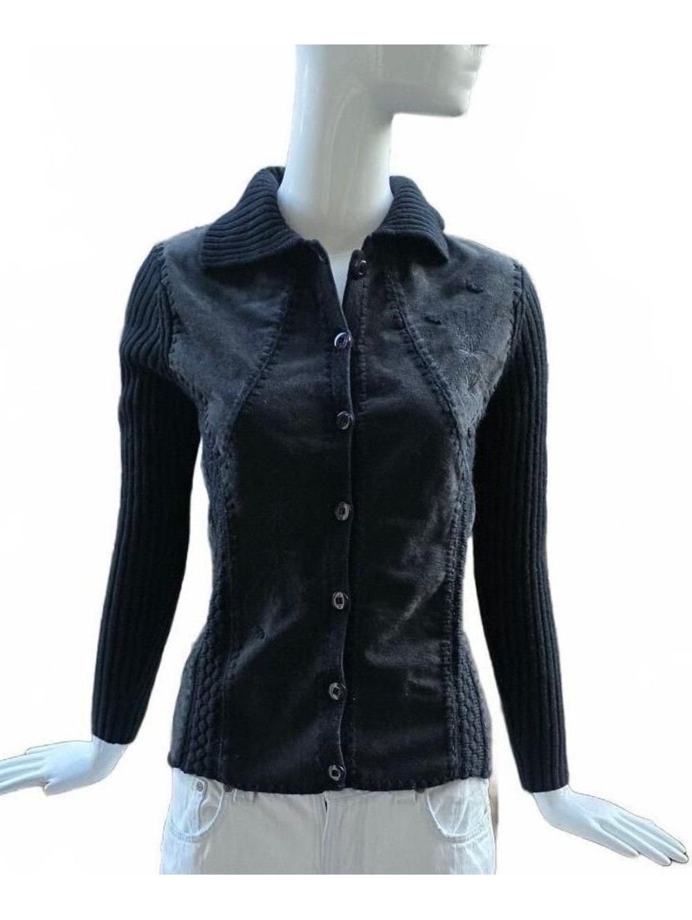 Le Grenier Vintage 90s Black Embroidered Knit Cardigan Jacket Size M/M